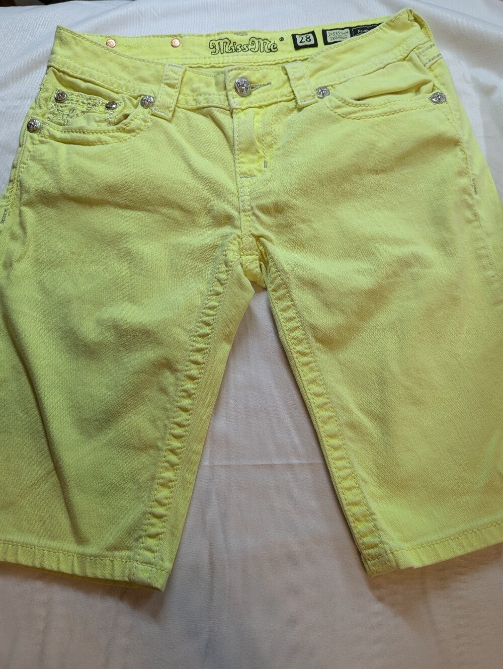 Miss Me Denim Neon Yellow Bermuda Shorts Size 28